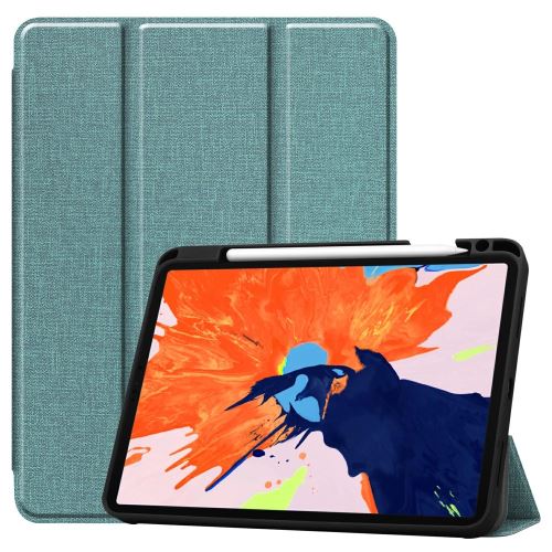 Etui en PU + TPU trois plis en jean avec support et porte-stylo bleu clair pour votre Apple iPad Pro 12.9 pouces (2020)