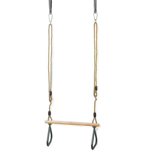 Todeco - Trapèze en Bois, Balançoire avec Anneaux de Gymnastique, Vert, 200 cm, Matériau: Plastique (PP, PE), Bois