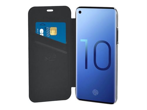 Bigben Connected folio case - Protection à rabat pour téléphone portable - cuir synthétique - noir, transparent - pour Samsung Galaxy S10