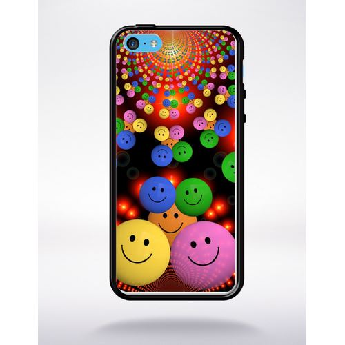 Coque Smiley Mania Compatible Apple Iphone 5c Bord Noir Silicone