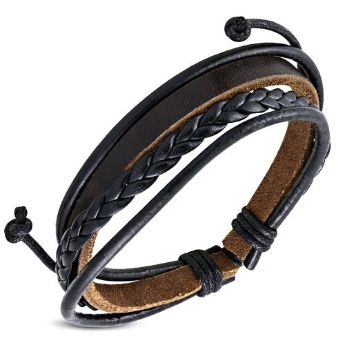 Zense - Bracelet homme cuir ajustable tendance Zense ZB0107 avec cordes tressées noires et marrons