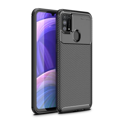 Coque en TPU fibre de carbone résistante aux chutes noir pour votre Samsung Galaxy M31
