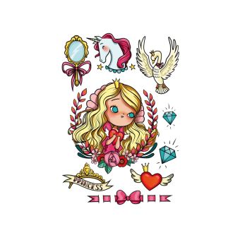 Planche De Tatouages Éphémères Princesse Rose - 9x13 Cm - Enfant - Neuf