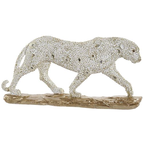 ITEM INTERNATIONAL Statuette Panthère en résine blanche et or 39 cm