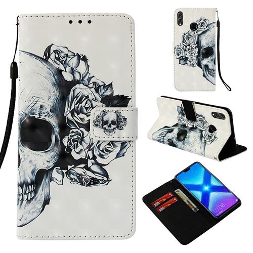 Etui en PU impression de motifs décoratifs par points lumineux crâne fleuri pour votre Huawei Honor 8X