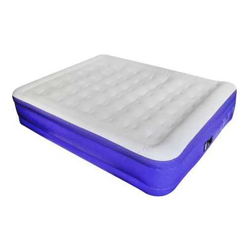 Todeco - Lit Gonflable, Matelas Pneumatique, Double, 203 x 152 x 46 cm, Blanc ivoire/Violet, Accessoires: Pompe électrique