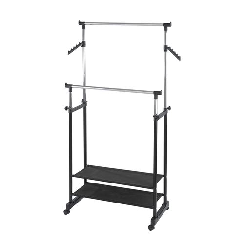 Penderie double portant mobile - H. 117/169 cm
