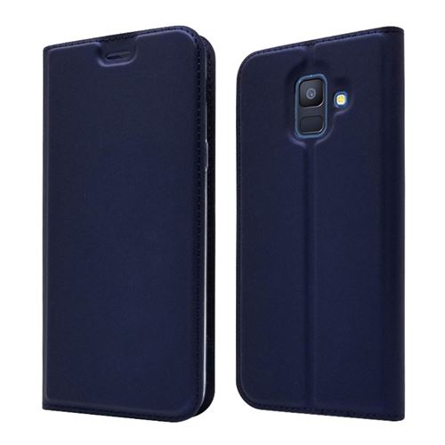 Etui en PU porte-cartes auto-absorbé bleu foncé pour votre Samsung Galaxy A6 (2018)