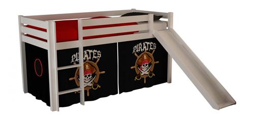 PINO Lit enfant mezzanine toboggan blanc Pirates