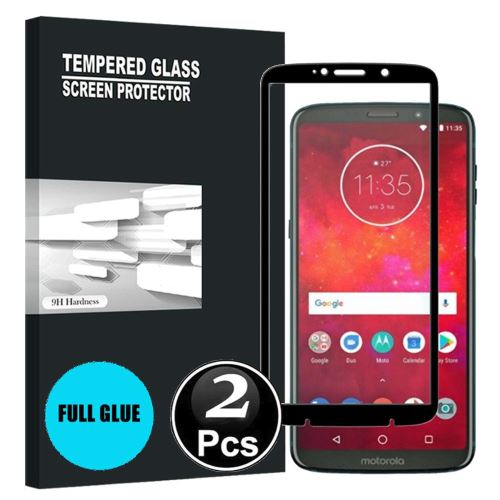 Motorola Moto Z3 Vitre protection d'ecran en verre trempé incassable protection integrale Full 3D Tempered Glass FULL GLUE - [X2-Noir]