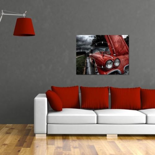 HOMEMANIA Horloge Murale - Voiture d'Époque - pour Séjour, Cuisine - Multicolore en Coton, Bois, 29 x 29 x 3 cm