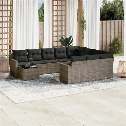 Salon de jardin modulable VIDAXL gris 11 pieces resine tressee 62 x 62 x 69 cm