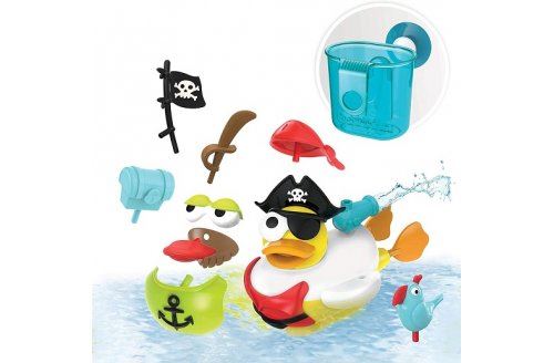 Canard pirate de bain a piles avec jet d'eau et 15 accessoires - jouet de bain - enfant 2-6 ans