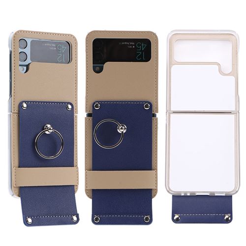 Coque en Cuir Pour Samsung Z Flip 3 Frusde avec Bague Etui de Protection-Bleu