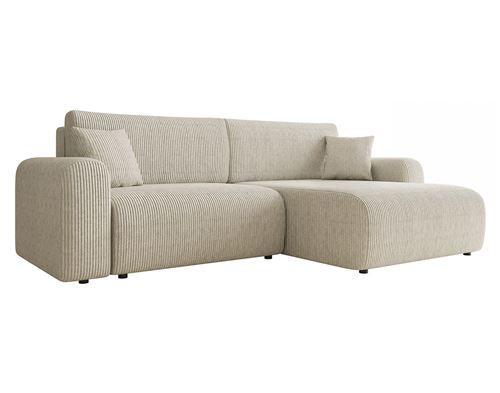 Non Communiqué Beige Naomi - Canapé D'angle Réversible 4 Places Convertible Avec Coffre En Velours Côtelé