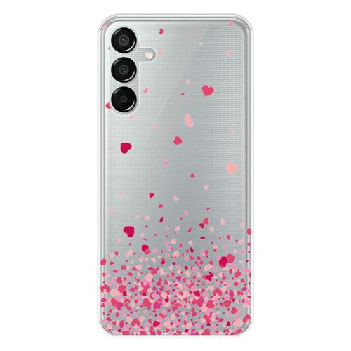 Coque en silicone imprimée compatible Samsung Galaxy M15 5G Confettis de Coeurs Rose