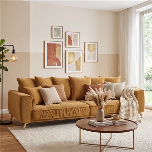 Canap&eacute; Tissu Droit Jaune Altamo - 4 Places - Jaune