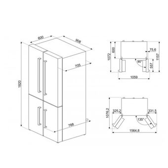 RÉFRIGÉRATEUR 4 PORTES / FROID BRASSÉ / 3 CIRCUITS DE REFROIDISSEMENT / AFFICHEUR LED / ZONE EXTRA FRESH / ECLAIRAGE INTERNE LED / FONCTION VACANCES / 541 L / INOX ANTI TRACES