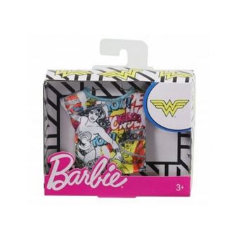 Barbie - habit pour poupee mannequin - debardeur wonder woman multicolore - vetement - tenue top dc - super heros fille - 1