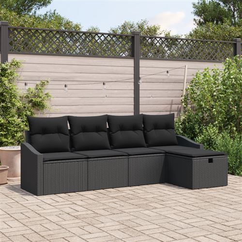 Non Communiqué Noir Ensemble De 5 Canapés De Jardin Avec Coussins Rattan Poly