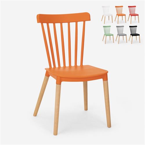 Chaise design moderne en polypropylène bois cuisine restaurant extérieur Lys, Couleur: Orange