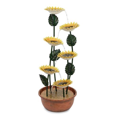 Fontaine cascade fleur de tournesol 8W pompe zinc - Le Tournesol