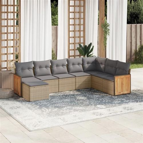 Non Communiqué Beige Vidaxl Salon De Jardin Avec Coussins 8 Pcs, Canapés De Terrasse, Ensemble De Meubles De Patio, Mobilier D'extérieur, 3227928
