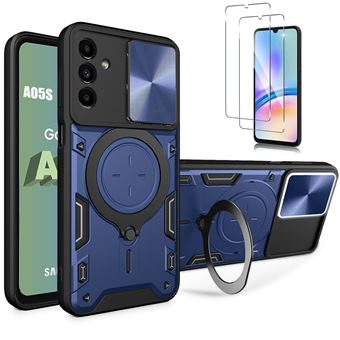 Coque + 2 Verres Trempés pour Samsung Galaxy A05s (pas pour A05), Antichoc avec Support Rotatif et Protège-caméra, Bleu Marine - BOOLING - 1