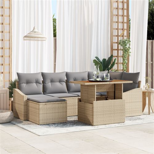 Non Communiqué Beige Set De 7 Canapés De Jardin Avec Coussins En Poly Rotin