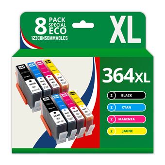 Pack 5 Cartouches Encre Compatibles HP 364XL - Noir + Couleurs | Pour Photosmart Plus & Plusieurs Modèles