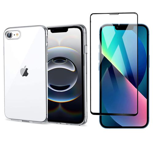 Pack coque transparente en TPU et protection écran complet vitre full cover noir en verre trempé pour Apple iPhone 16e / SE 4 2025 5G - XEPTIO