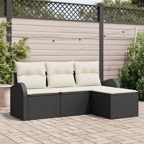 Vidaxl Noir Ensemble De Canapés De Jardin 4 Pièces Avec Coussins Rattan Poly 3345987 - Image 2