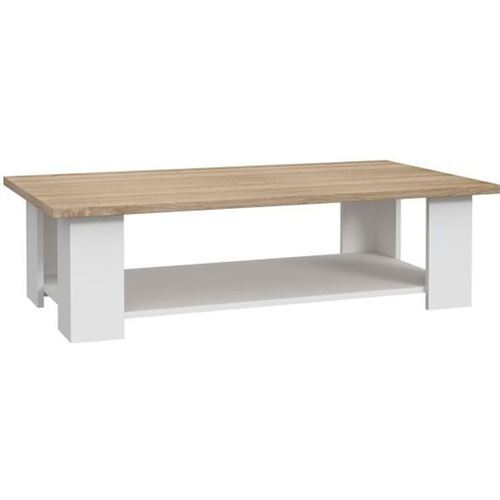 PILVI Table basse rectangulaire - Blanc et chene sonoma - L 110 x P 60 x H 31 cm