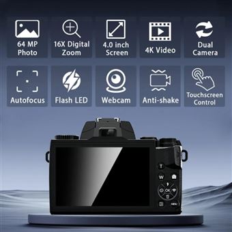 Appareil photo numérique avec carte SD, FHD 1080p, 44MP pour le