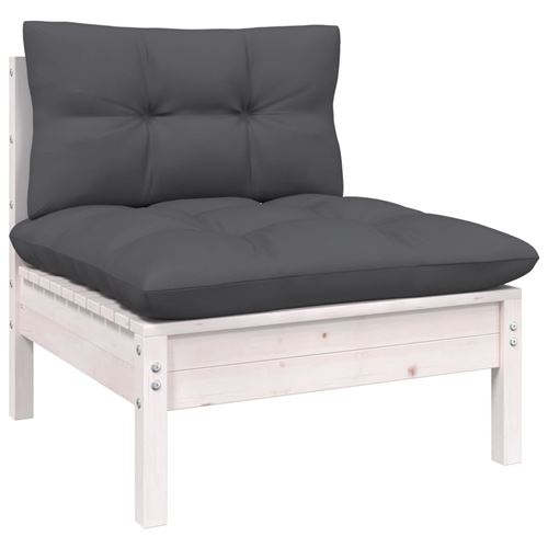 vidaXL Tuinmiddenbank met kussens massief grenenhout wit806635