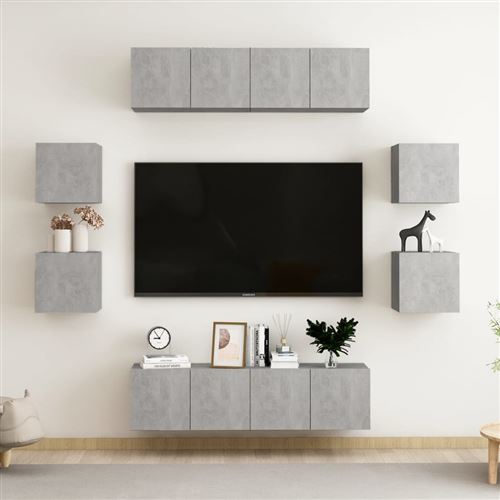 Non Communiqué Gris Vidaxl Ensemble De Meubles Tv 8 Pcs Béton Aggloméré