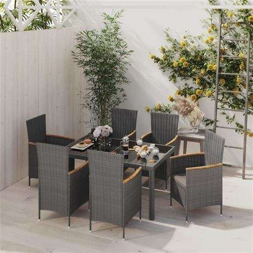 vidaXL - Salon de jardin - 6 places - 150 x 90 x 75 cm - Noir - Image 2