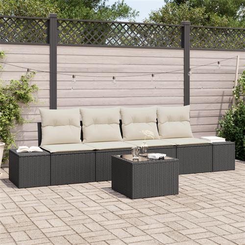 vidaXL Ensemble de Canapés 5 pc Noir et Crème polyrotin