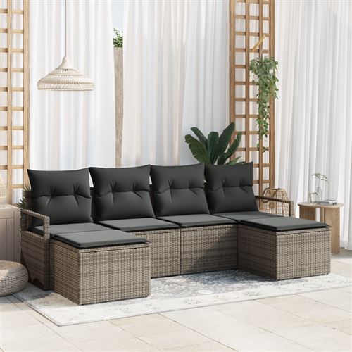 Non Communiqué Gris Ensemble De Canapés De Jardin 6 Pièces Avec Coussins En Poly Rotin