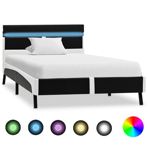 vidaXL Cadre de lit avec LED Noir Similicuir 90 x 200 cm