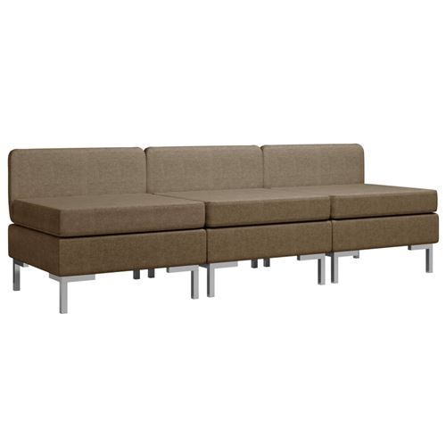 vidaXL Canapés centraux sectionnels 3 pcs et coussins Tissu Marron