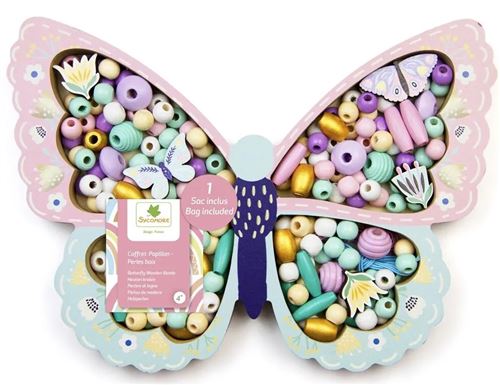 Non Communiqué Violet Coffret Papillon De Perles En Bois