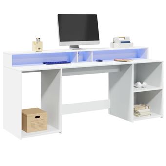Bureau avec lumières LED blanc 200x55x91 cm bois d ingénierie - 1