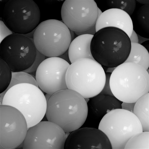 Lot de 2 sacs de 100 balles de jeu ou de piscine diamètre 5,5 cm indéformables + Filet de rangement - Noir, Gris, Blanc - Monsieur Bébé