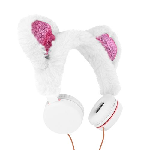 Casque audio Filaire Jack 3.5mm avec Oreille de chat en fourrure GJBY Blanc