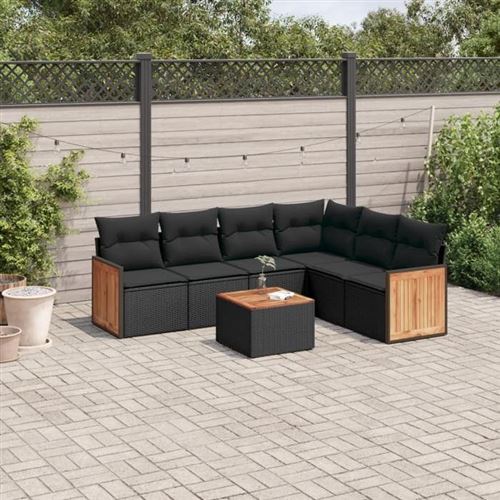 VIDAXL  Salon De Jardin 7 Pcs Avec Coussins Noir R&eacute;sine Tress&eacute;e