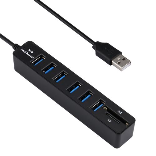 2 en1 Combo Super Speed ​​USB 2.0 6 Port Splitter HUB + lecteur de carte USB Pealer111