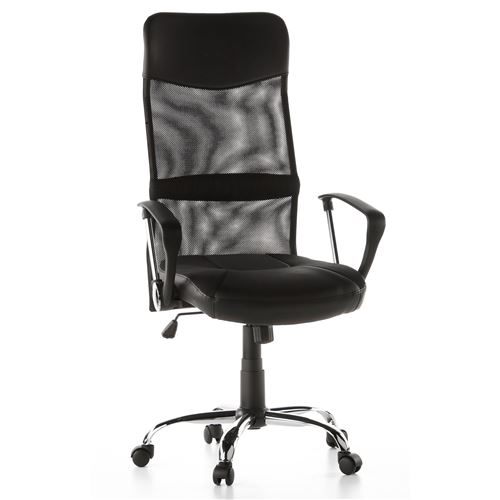 Siège de bureau / Fauteuil de direction ARTON 20, maille / simili cuir noir, chromé hjh OFFICE