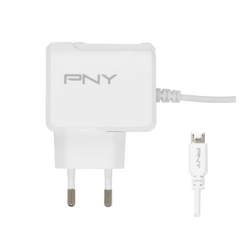 PNY Chargeur Secteur Micro-USB avec câble intégré pour Téléphone portable / Tablette 12 W Blanc