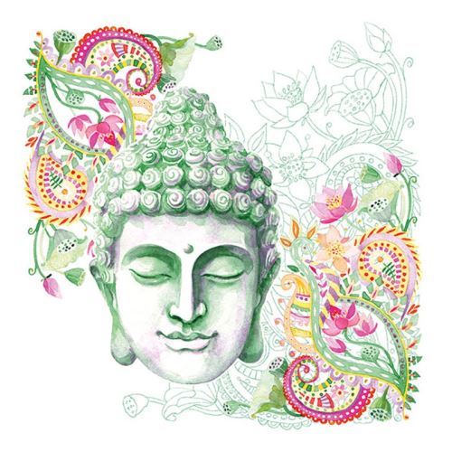 20 serviettes tête buddha verte 33x33cm